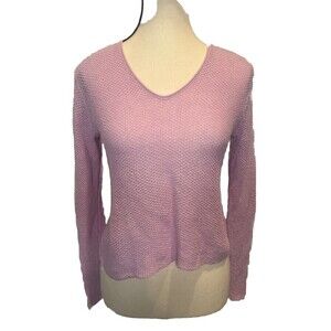 Women’s Eileen Fisher LAVENDER Cropped 100% Linen Long Sleeve Sweater Sz Small